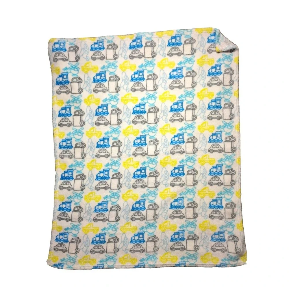 Cudlie Truck Car Train Transportation Baby Blanket Lovey Yellow Blue Gray White